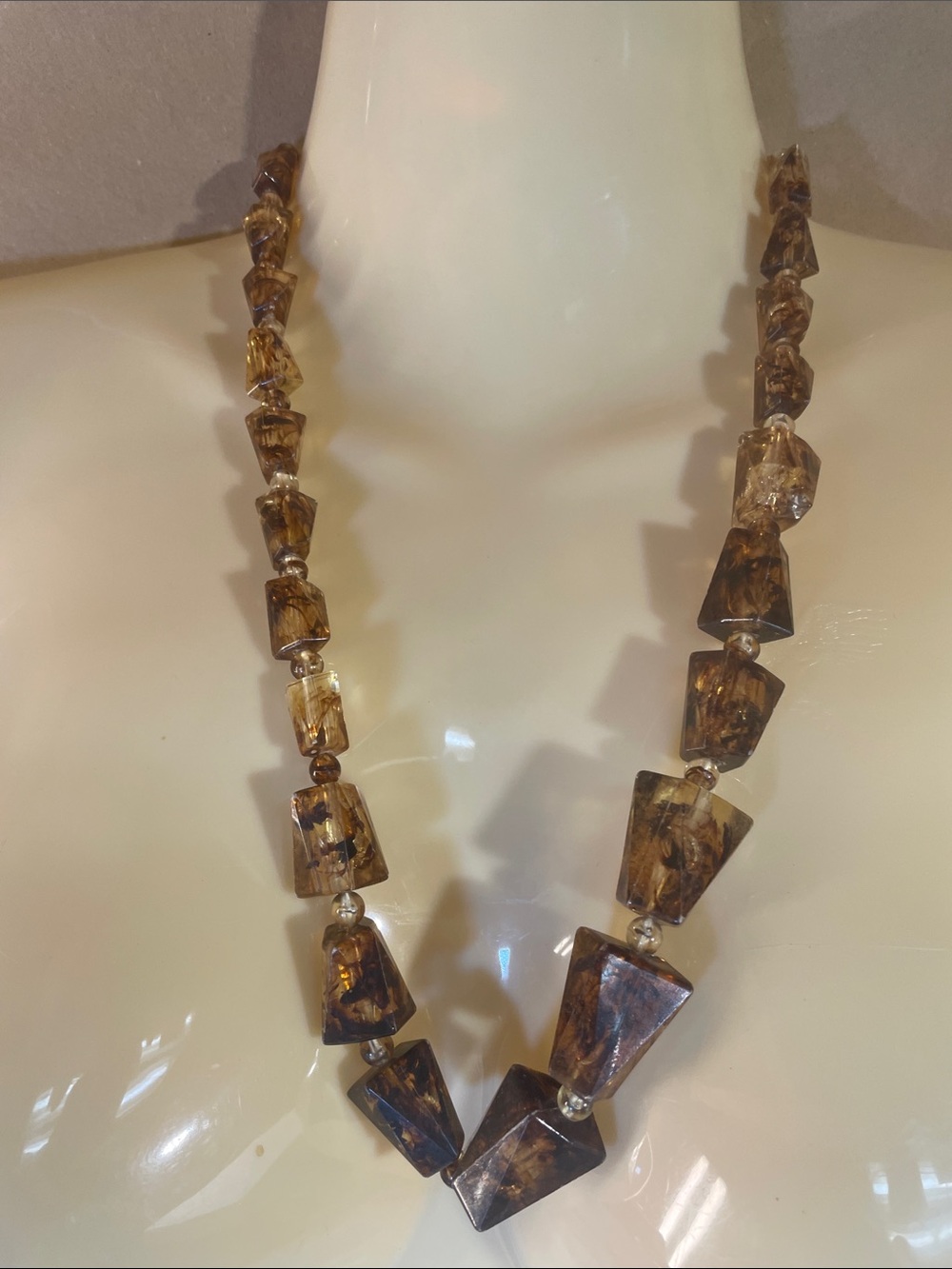 Brown Tortoiseshell Geometric Bead Necklace - Women Jewelry